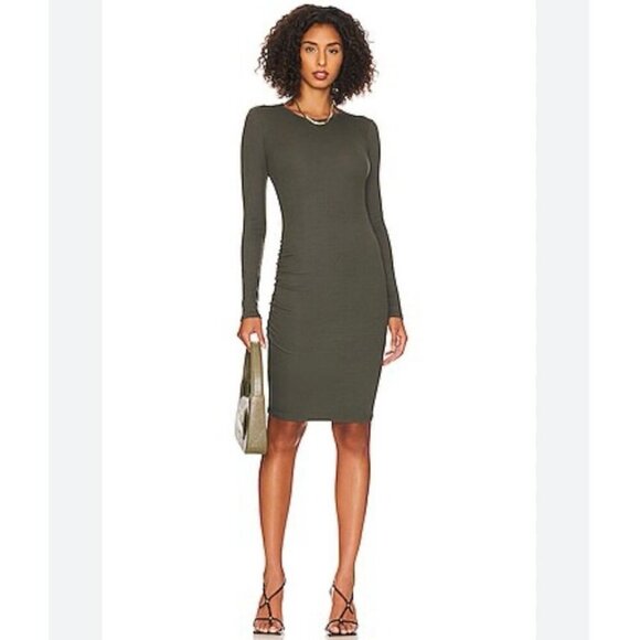 Michael Stars Olive Green Jordan Mini Bodycon Long Sleeve Dress Size Medium - Picture 1 of 7